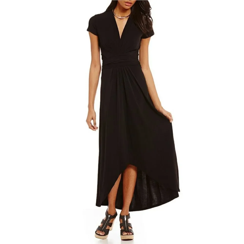 New! MICHAEL KORS Women's High-low Black Wrap Dress V-neck Size 4